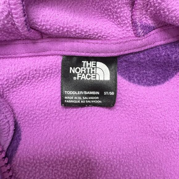THE NORTH FACE Purple Pink Polka Dot Fleece Full Zip Hoodie Size 5T Kids Pockets - Picture 3 of 7